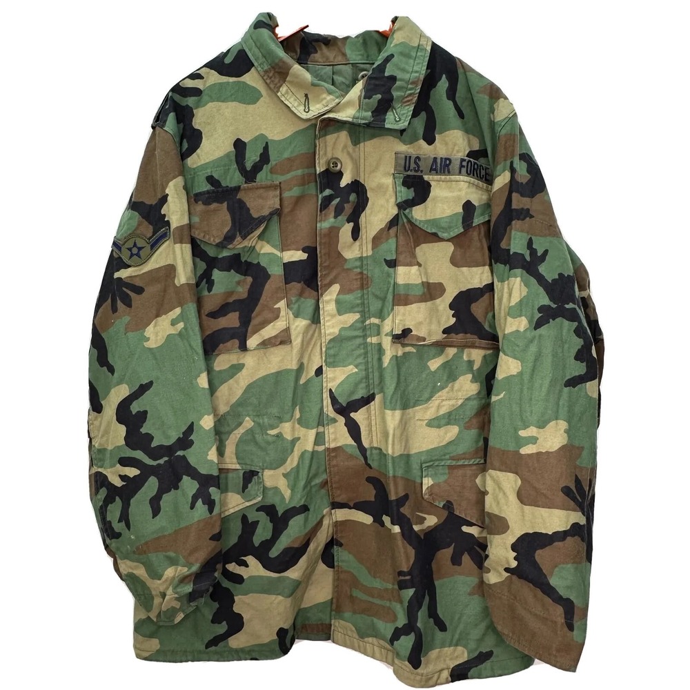 US Military AIR FORCE Woodland Camo Cold Weather Field Jacket Coat Medium Long